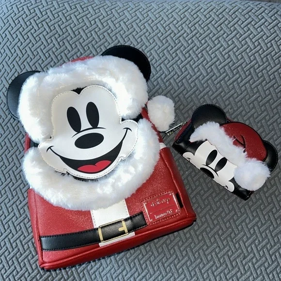 NWT Disney Mickey Mouse Santa Christmas Mini Backpack and Matching Wallet - Picture 1 of 11